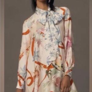 ANTHROPOLOGIE MAEVE The Caroline Birds Fox Tie-Neck Dress M NWT